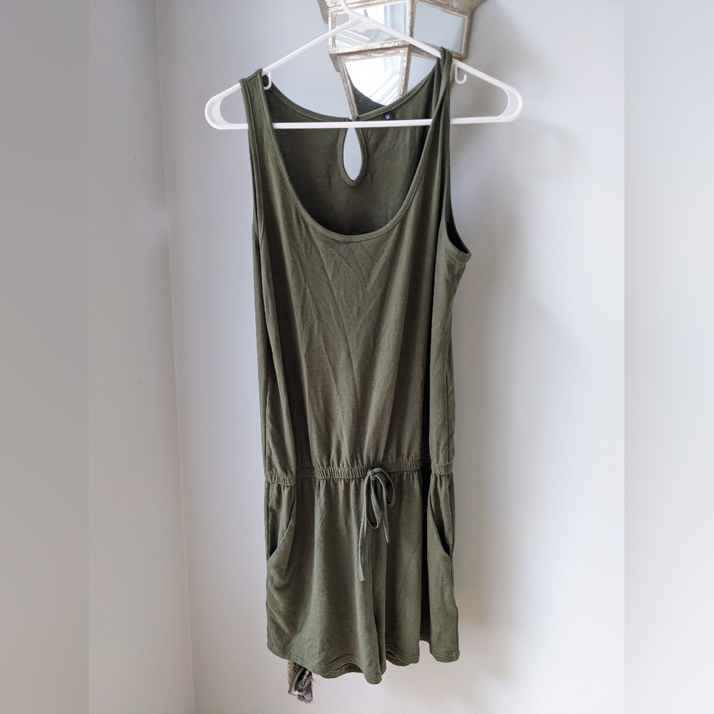 Olive green shorts romper. Size Medium.